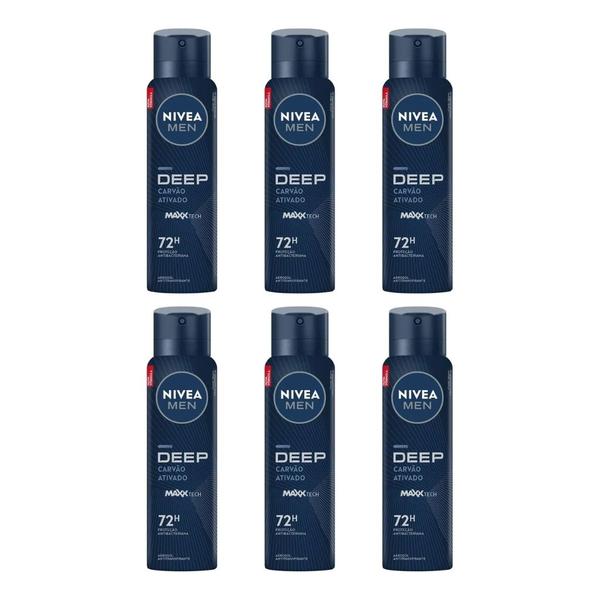 Imagem de Desodorante Aero Nivea 150ml Masc Deep Carvao Atv-Kit C/6un