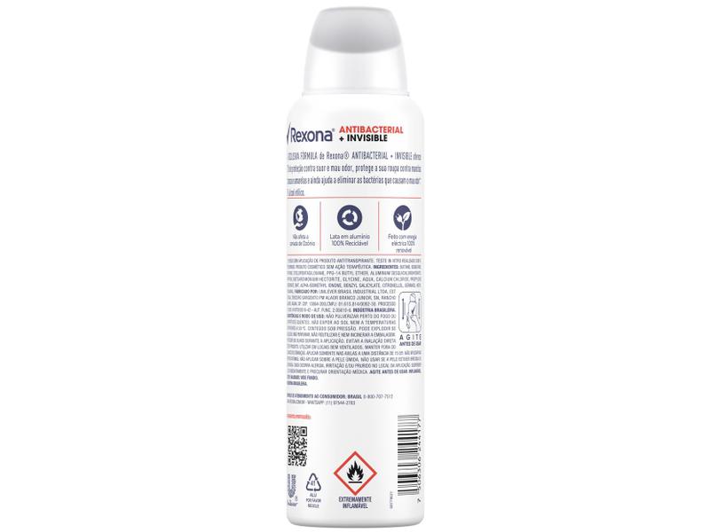 Imagem de Desodorante Aerossol Antitranspirante Rexona Antibacterial + Invisible Feminino Proteção 72 Horas 150ml