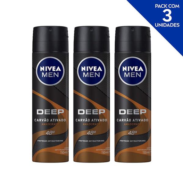 Imagem de Desodorante Antitranspirante Aerosol NIVEA Men Deep Amadeirado 150ml- 3 unidades