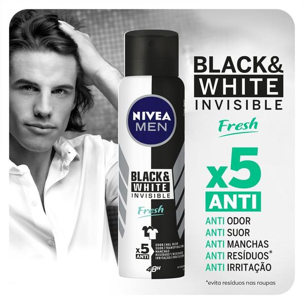 Imagem de Desodorante Antitranspirante Aerosol NIVEA Men Invisible for Black & White Fresh 150ml- 3 unidades