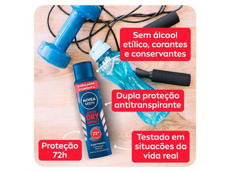 Imagem de Desodorante Antitranspirante Aerossol Nivea - Active Dry Impact Men 72 Horas 200ml