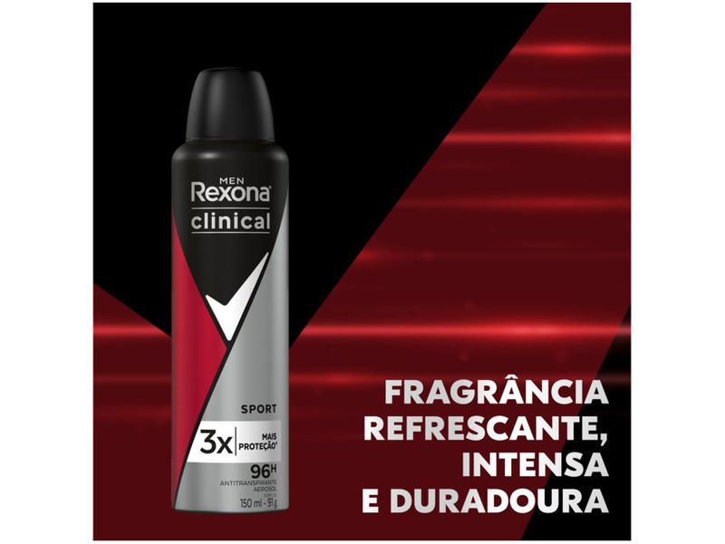 Desodorante Antitranspirante Aerossol Rexona Clinical Sport Masculino 96 Horas 150ml Imagem de Desodorante Antitranspirante Aerossol Rexona Clinical Sport Masculino 96 Horas 150ml
