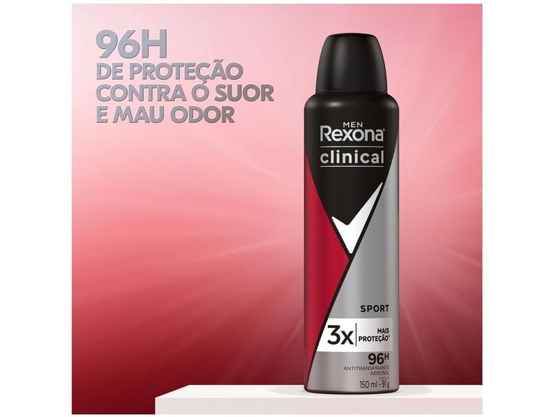 Desodorante Antitranspirante Aerossol Rexona Clinical Sport Masculino 96 Horas 150ml Imagem de Desodorante Antitranspirante Aerossol Rexona Clinical Sport Masculino 96 Horas 150ml