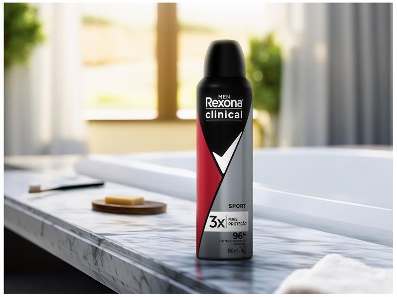 Desodorante Antitranspirante Aerossol Rexona Clinical Sport Masculino 96 Horas 150ml Imagem de Desodorante Antitranspirante Aerossol Rexona Clinical Sport Masculino 96 Horas 150ml