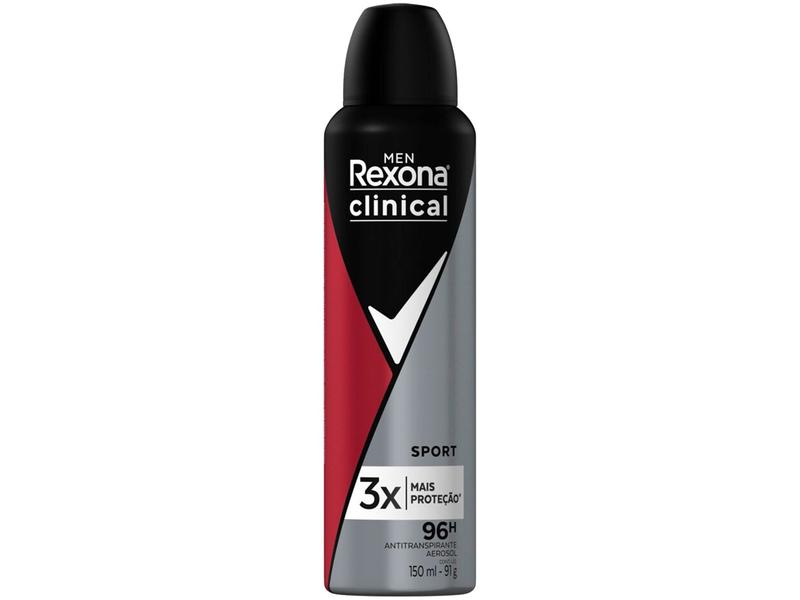 Desodorante Antitranspirante Aerossol Rexona Clinical Sport Masculino 96 Horas 150ml Imagem de Desodorante Antitranspirante Aerossol Rexona Clinical Sport Masculino 96 Horas 150ml