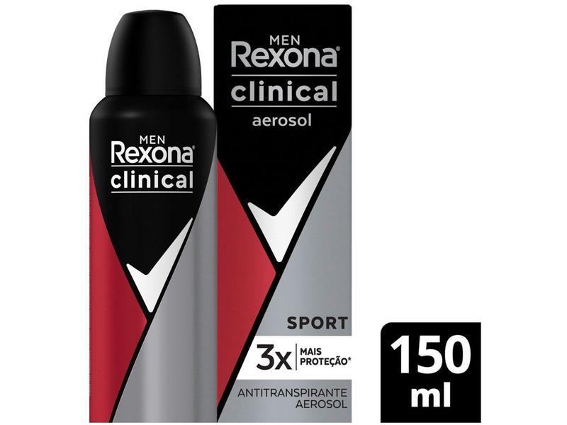 Desodorante Antitranspirante Aerossol Rexona Clinical Sport Masculino 96 Horas 150ml Imagem de Desodorante Antitranspirante Aerossol Rexona Clinical Sport Masculino 96 Horas 150ml