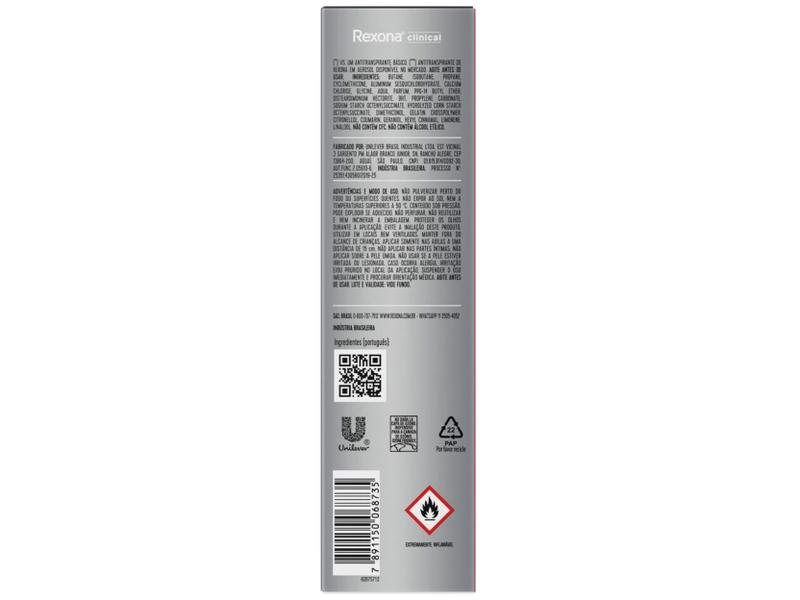 Desodorante Antitranspirante Aerossol Rexona Clinical Sport Masculino 96 Horas 150ml Imagem de Desodorante Antitranspirante Aerossol Rexona Clinical Sport Masculino 96 Horas 150ml