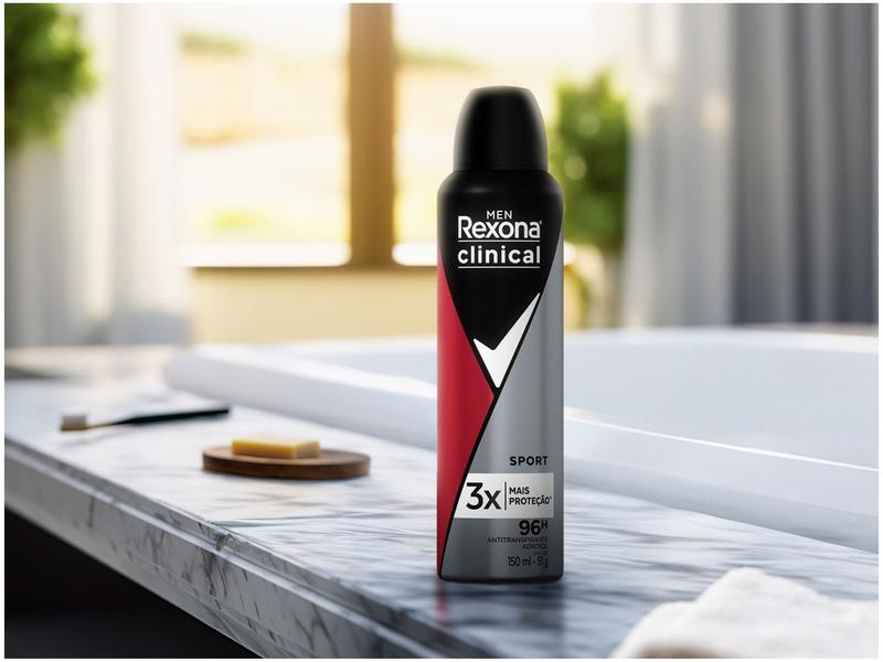 Desodorante Antitranspirante Aerossol Rexona Clinical Sport Masculino 96 Horas 150ml Imagem de Desodorante Antitranspirante Aerossol Rexona Clinical Sport Masculino 96 Horas 150ml