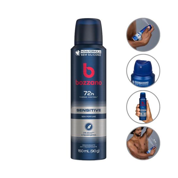 Imagem de Desodorante Antitranspirante Aerossol Sem Perfume Bozzano Sensitive 72h Masculino 150ml