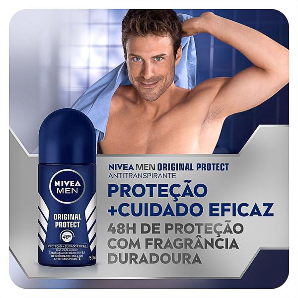 Desodorante Antitranspirante Nivea Men Roll On Original Protect 50ml Imagem de Desodorante Antitranspirante Nivea Men Roll On Original Protect 50ml
