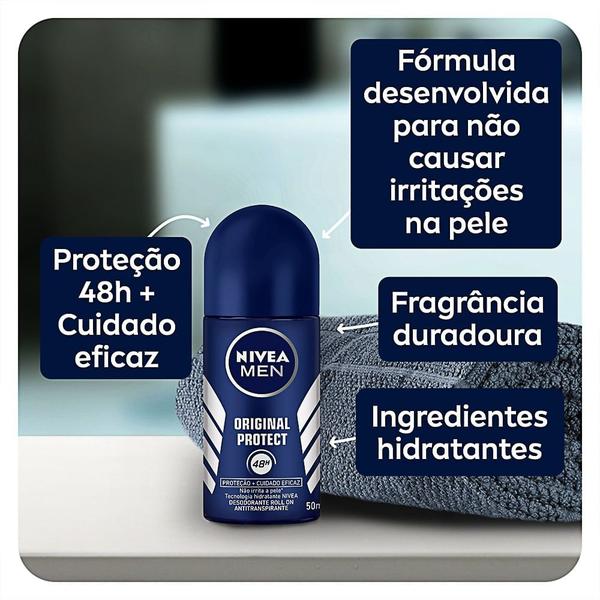 Desodorante Antitranspirante Nivea Men Roll On Original Protect 50ml Imagem de Desodorante Antitranspirante Nivea Men Roll On Original Protect 50ml