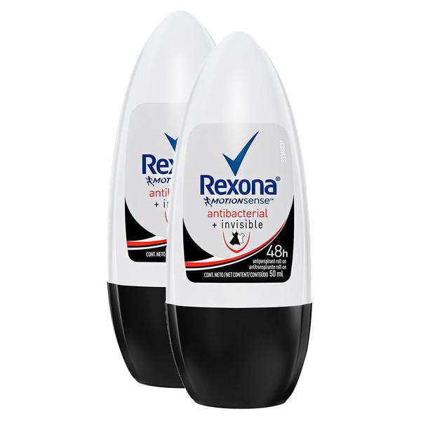 Imagem de Desodorante Antitranspirante Rexona Antibacterial + Invisible Roll-on com 50ml  Kit com duas unidades