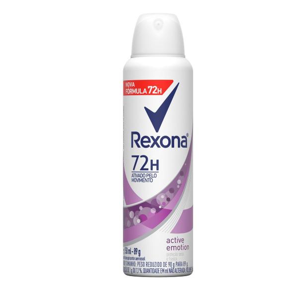 Imagem de Desodorante Antitranspirante Rexona Feminino Aerosol Active Emotion 72 horas 150mL COM 12 UNIDADES