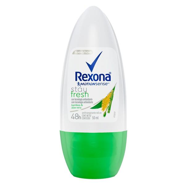 Desodorante Antitranspirante Rexona Feminino Roll On Bamboo e Aloe Vera 50ml Imagem de Desodorante Antitranspirante Rexona Feminino Roll On Bamboo e Aloe Vera 50ml