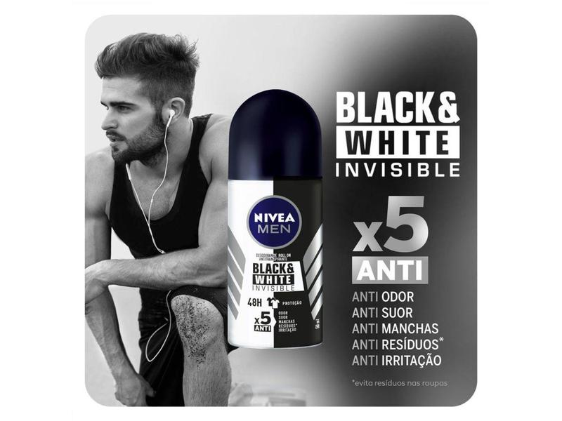 Imagem de Desodorante Antitranspirante Roll On Nivea - Invisible for Black & White Men Masculino 50ml