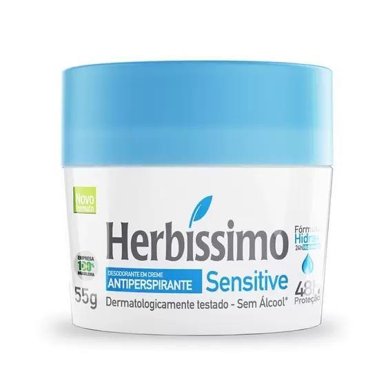 Imagem de Desodorante Creme Antitranspirante Herbíssimo Sensitive 55g: Proteção 48 Horas com Aroma Oriental Frutal