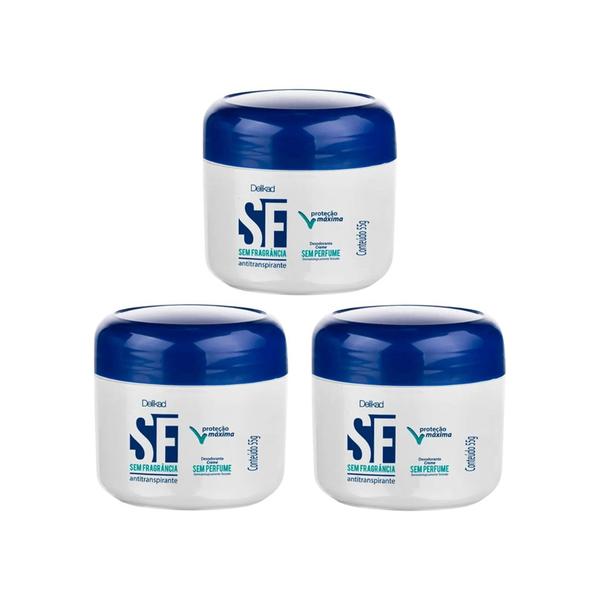 Imagem de Desodorante creme Delikad Sem Fragrancia 55g - Kit C/ 3un