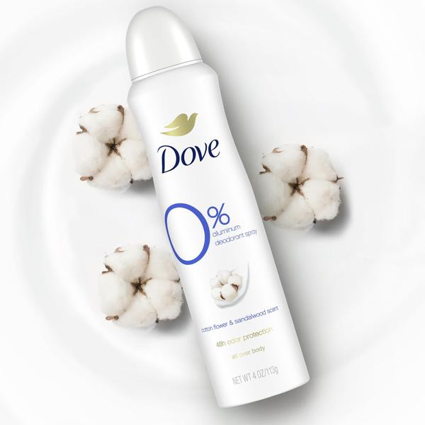 Imagem de Desodorante Dove 0% Alumínio em Spray Seco, Flor de Algodão e Sândalo