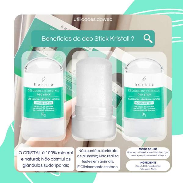 Imagem de Desodorante Kristall Deo Stick 60g + Spray Antisséptico 60ml Herbia