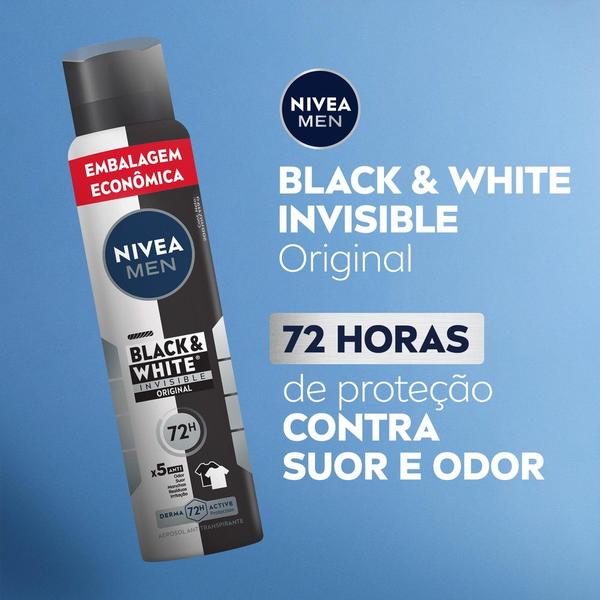 Desodorante Nivea Men Invisible Black & White Aerosol Antitranspirante 200ml Imagem de Desodorante Nivea Men Invisible Black & White Aerosol Antitranspirante 200ml