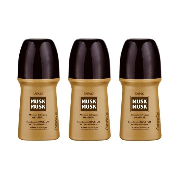 Imagem de Desodorante Roll-On Delikad 50Ml Musk - Kit Com 3Un