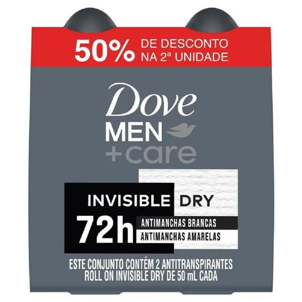 Imagem de Desodorante Roll-on Dove Men + Care Invisible Dry Com 2 Unidades 50ml Cada