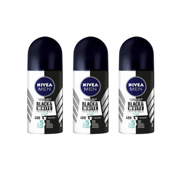 Imagem de Desodorante Roll-on Nivea 50ml Masc Invis Black White - 3un