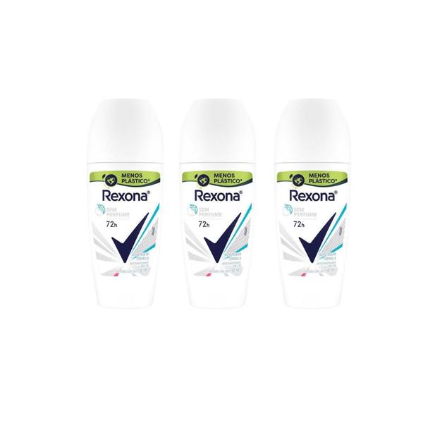 Imagem de Desodorante Roll-on Rexona 50ml Fem Sem Perfume Kit Com 3un