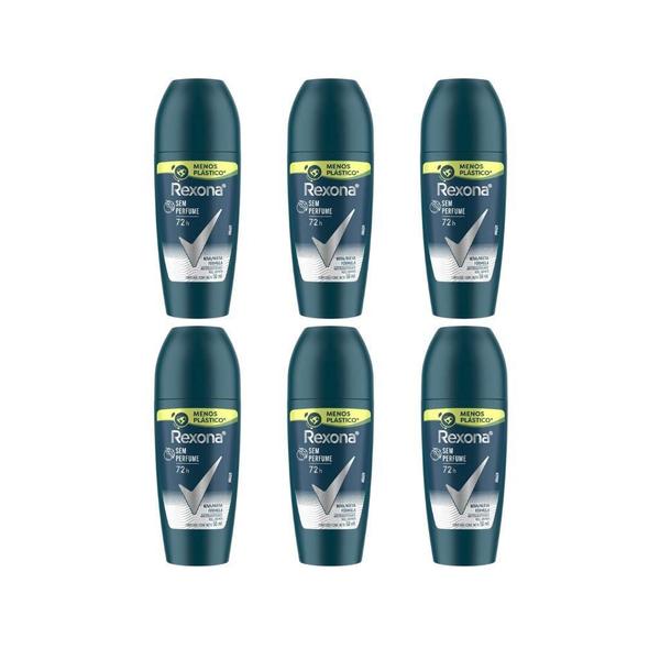 Imagem de Desodorante Roll-On Rexona 50Ml Masc Sem Perfume - Kit C/6Un