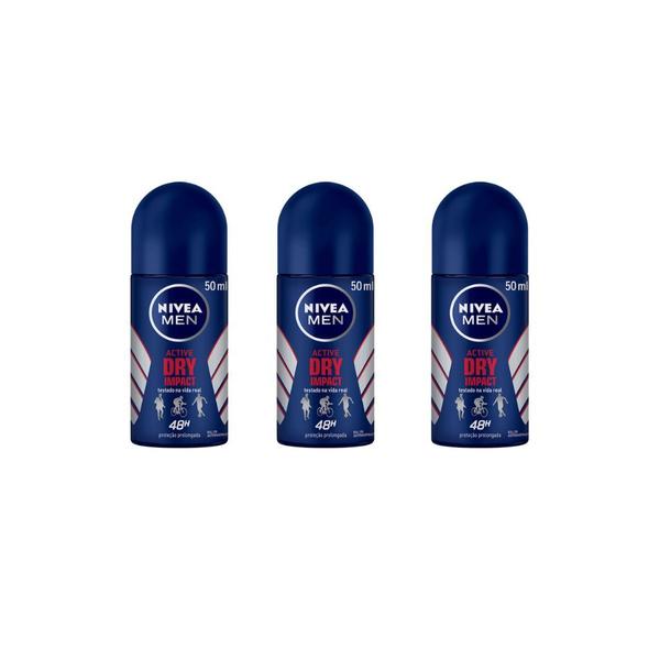 Imagem de Desodorante Rollon Nivea 50Ml Masculino Dry Impact - Kit 3un