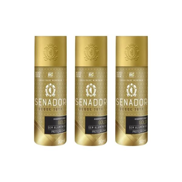 Imagem de Desodorante Spray Senador Gold 90Ml - Kit Com 3Un