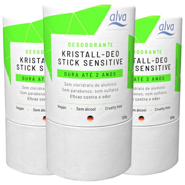 Imagem de Desodorante Stick Kristall Sensitivo Vegano Biodegradável 120g Kit com 3