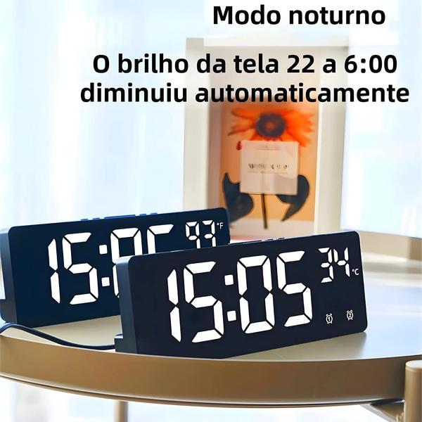 Imagem de Despertador Digital com Controle de Voz e Alarme Duplo - Display de Temperatura e Modo Noturno