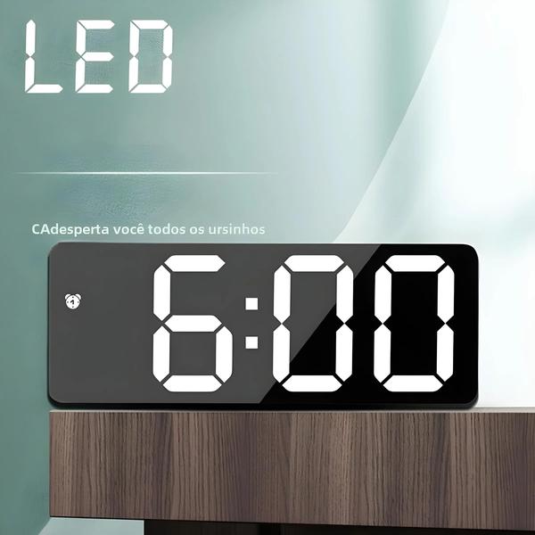 Imagem de Despertador Digital com Controle de Voz e Espelho Acrílico - LED, Bateria, 12/24h e Snooze