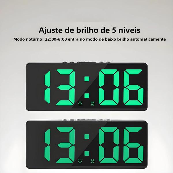 Imagem de Despertador Digital com Controle de Voz e Espelho Acrílico - LED, Bateria, 12/24h e Snooze