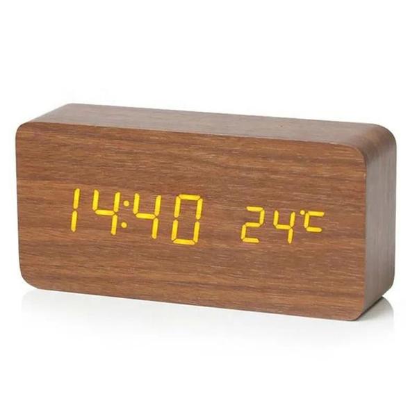 Imagem de Despertador Digital de Madeira com LED e Display de Temperatura - Ideal para Quarto, Escritório e Viagens