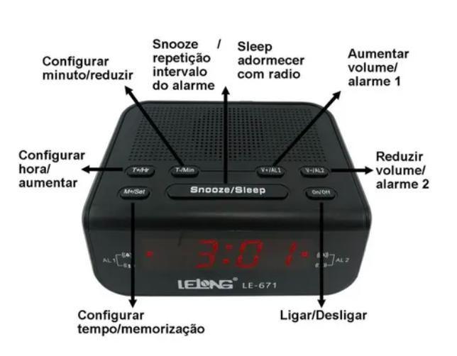 Imagem de Despertador Digital de Mesa: Rádio AM/FM Lelog 671 - Alarme Potente e Eficaz