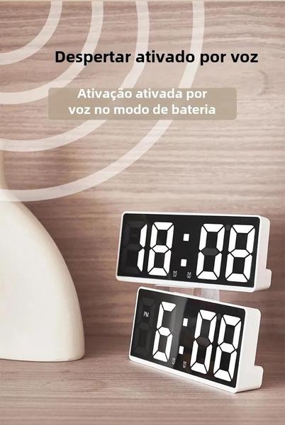 Imagem de Despertador Digital LED com Controle de Voz, Temperatura, Snooze e Modo Noturno (12/24h)