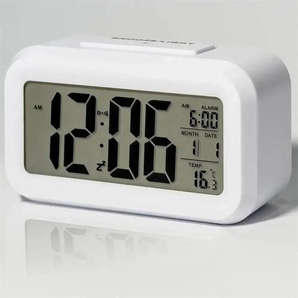 Imagem de Despertador Digital LED com Luz de Fundo, Snooze, Data, Hora e Calendário - Relógio de Mesa Multifuncional