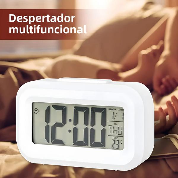 Imagem de Despertador Digital LED com Luz de Fundo, Snooze e Calendário - Relógio de Mesa para Escritório