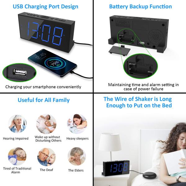 Imagem de Despertador Roxicosly Super Loud com agitador de cama e carregador USB