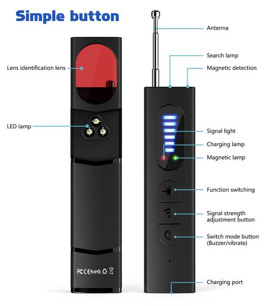 Imagem de Detector de câmera oculta TSEEYO, 6 níveis, sensibilidade, 4 modos