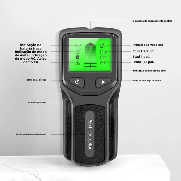 Imagem de Detector de Metais e Estacas 5 em 1 com Retroiluminação - Medidor de Espessura de Parede