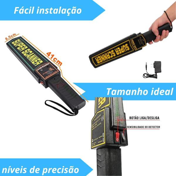 Imagem de Detector De Metais Manual Portátil Com Bateria Cor Preto