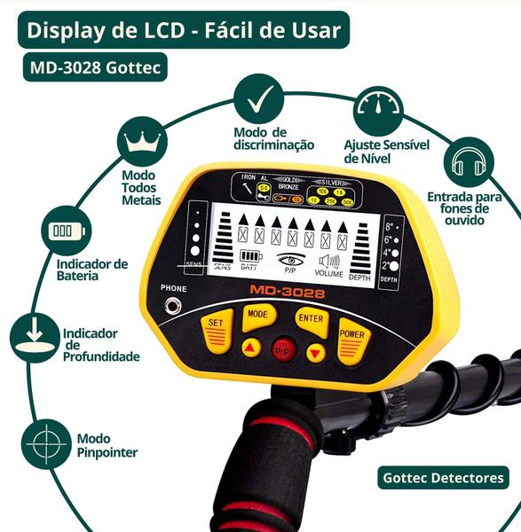 Imagem de Detector de Metais MD-3028 Gottec, Novo, Original, Pronta Entrega