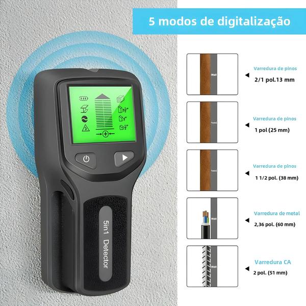 Imagem de Detector de Pino de Parede 5 em 1 - Display LCD, Localizador de Cabos e Fios