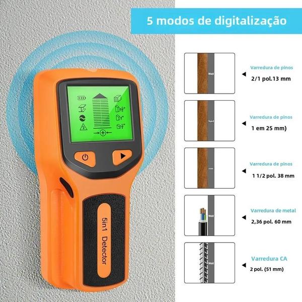 Imagem de Detector de Pino de Parede 5 em 1 - Display LCD, Localizador de Cabos e Fios