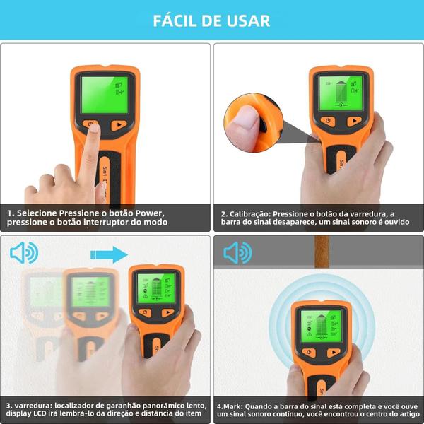 Imagem de Detector de Pinos Digital Portátil - Scanner para Madeira, Paredes, Fios CA, Metal e PVC