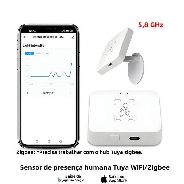 Imagem de Detector de Presença WiFi/Zigbee Tuya - Sensor de Movimento MMWave com Radar PIR