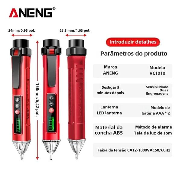 Imagem de Detector de Tensão Digital Aneng VC1010 - Sem Contato (AC/DC 12-1000V)